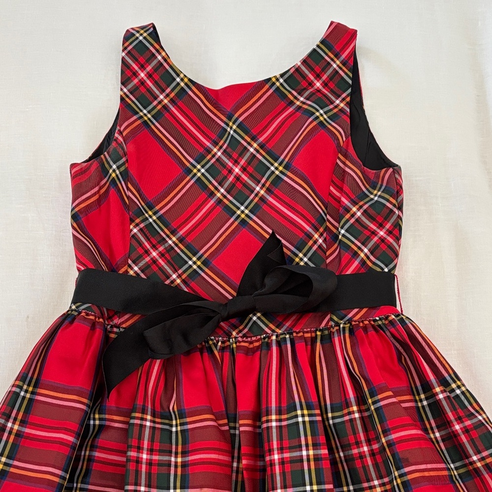 Ralph Lauren Polo Sleeveless Tartan Dress with Black Bow